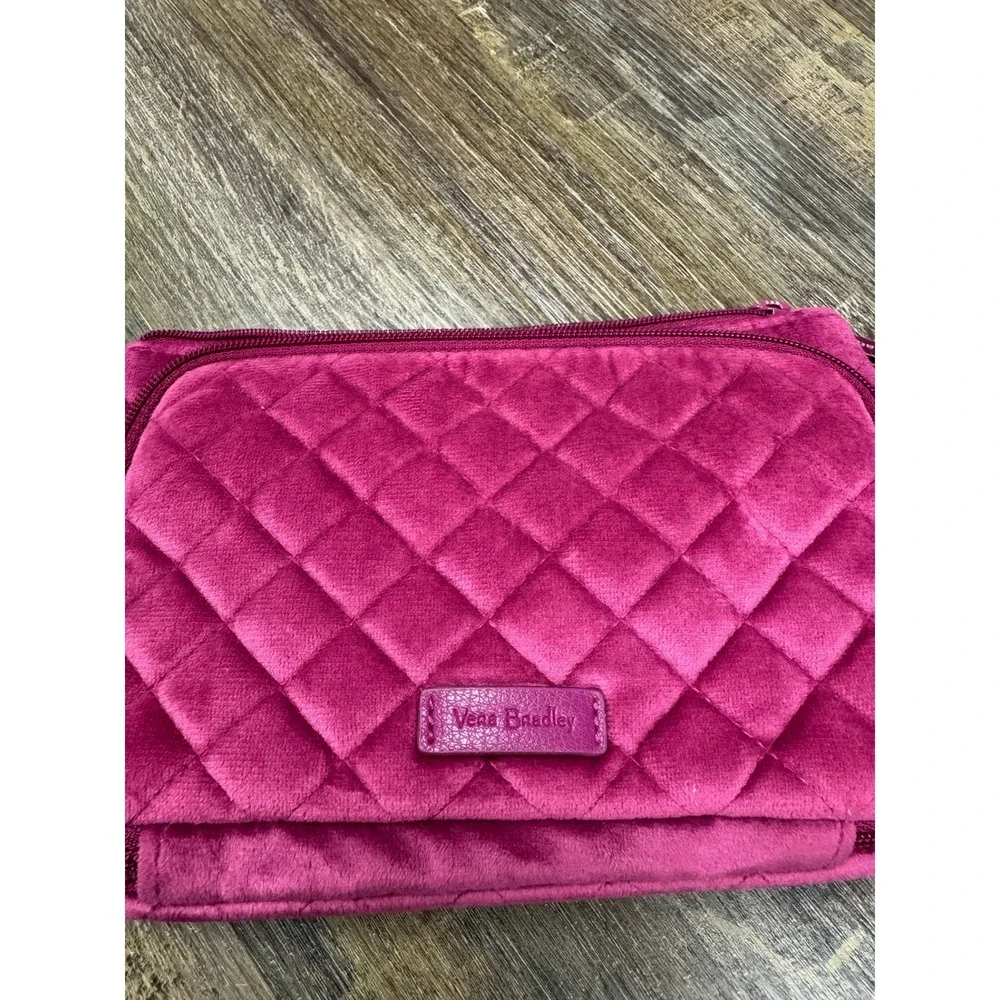 Vera Bradley Quilted Velvet Cosmetic Bag Magenta Pink Travel Makeup Organizer